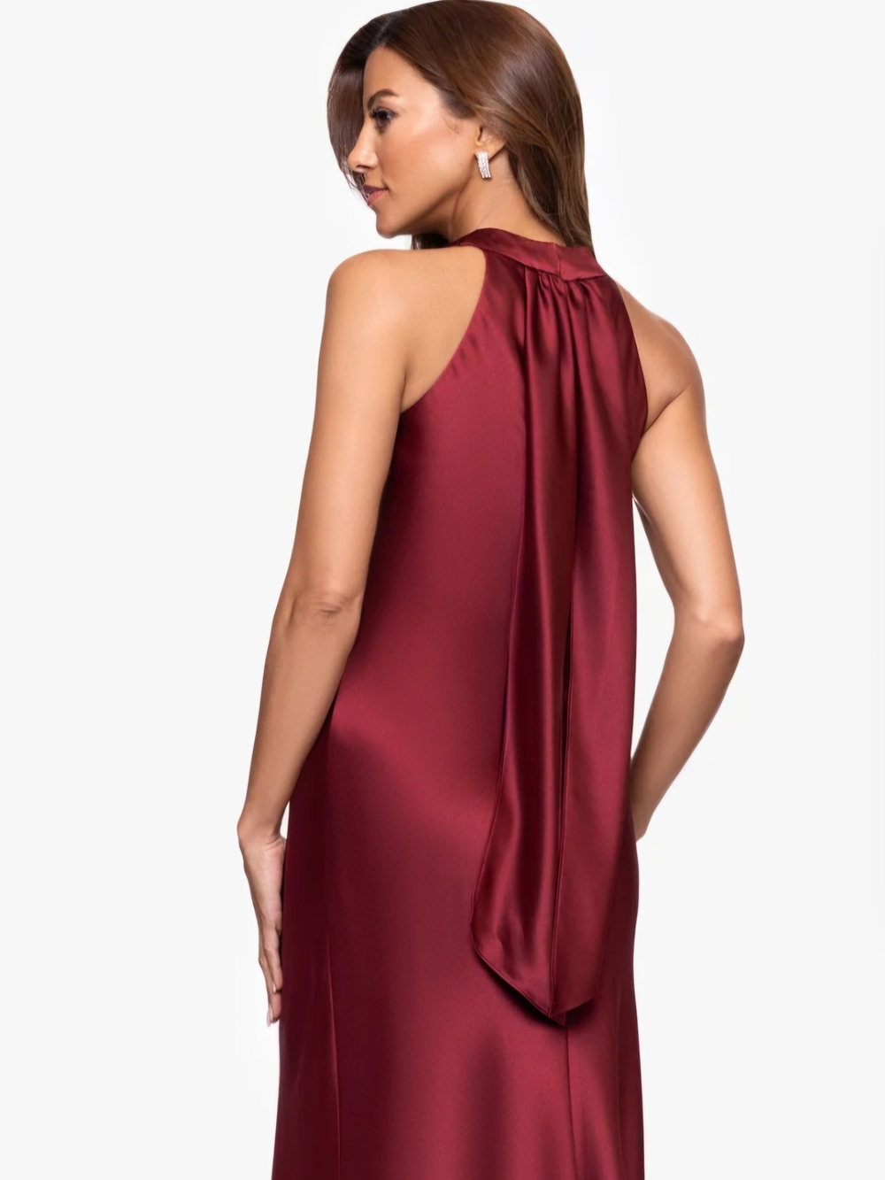 NWT Xscape Burgundy Satin Halter Evening Formal Dress Wedding Bridesmaid Sz 6 - Picture 2 of 8